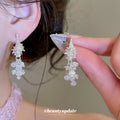 Silver Tone Shell and Beaded Tassel Stud Earrings in Two Colors view 3
