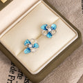 Blue Flower Pearl Look Silver Tone Small Stud Earrings view 3