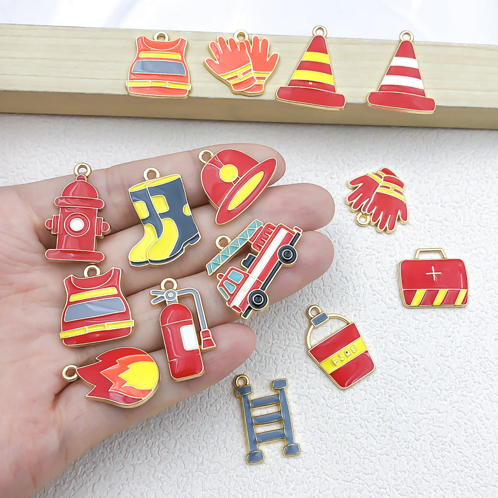 Enamel Zinc Alloy Fire Extinguisher Helmet Glove charm pendants for DIY keychain necklaces
