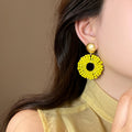 Beaded Circle Drop Earrings in Yellow White and Green view 2