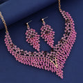 Black Silver Tone Pink Crystal Chevron Crystal Five Designs Metal Necklace and Earring Set view 2