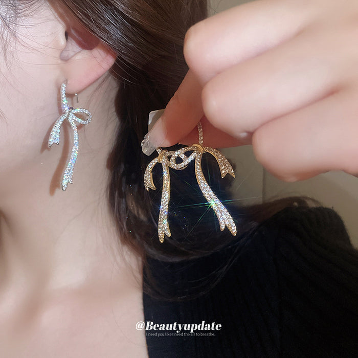 Crystal Bow Hook Earrings in Gold Tone or Silver Tone