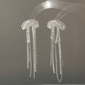 Crystal Bow Stud Earrings with Long Chain Fringe Statement Jewelry view 4