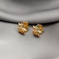 Gold and Silver Crystal Look Olive Leaf Small Huggie Earrings view 3