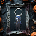 Blue Hooded Grim Reaper Wooden Keychain Cartoon Charm view 3