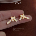 Gold-Tone Micro-Pave Crystal Knot Bow Stud Earrings view 3