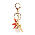 Gold Tone Fairy Keychain With Enamel Wings And Faceted Clear Bead view 5