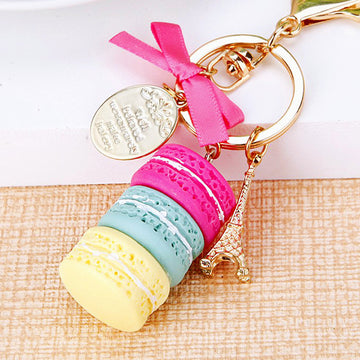 Macaron Stack Keychain with Pink Bow, Tower and Round Tag
