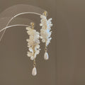 White Floral and Shell Drop Earrings with Beaded Tassels view 6