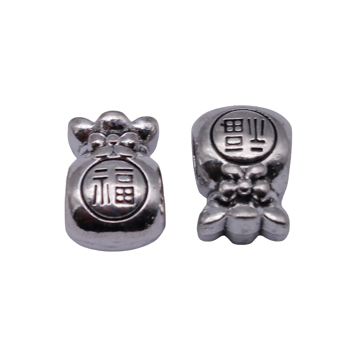 12x9.2x8.7mm 2.8g Antique Silver Zinc Alloy Lucky Bag Fu Character Large Hole Double Sided Beads for Bracelet Making