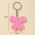 Pink Beaded Bow Charm Keychain With Silver Split Ring view 2