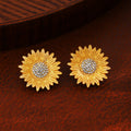 Gold Tone Sunflower Black Beaded Center Stud Earrings view 2