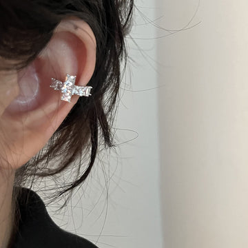 Silver Tone Crystal Cross Ear Cuff for One Ear Jewelry Design