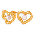 Heart Open Frame Stud Earrings Pearl Center Gold Steel view 5
