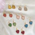 Gold Tone Glitter Heart Drop Earrings in Six Bright Colors view 2