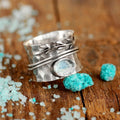 Antique Silver Leaf Band Moonstone Look Cabochon Ring view 5