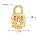 Gold Tone Crystal Heart Keyhole Lock Metal Brooch Pin view 2