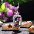 Gradient Rectangular Stone Double Halo Pendant Necklace view 3