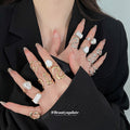Open Abstract Metal Pearl Statement Ring Seven Piece Set view 1