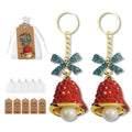 Red Textured Bell Keychain Gold Rim Pearl Teal Bow view 7