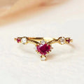 Gold Heart Ruby Cabochon V-Shank Ring Accents Sizes 6-10 view 1