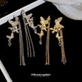 Butterfly Crystal Tassel Earrings in Gold and Silver Tones view 3