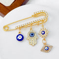 Rhinestone Safety Pin Brooch with Evil Eye Charm Cluster view 4