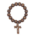 Coffee Wood Bead Stretch Bracelet Jesus Cross Charm view 5