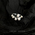 Open Adjustable Silver Tone Multi Pearl Cluster Ring Black Accents view 2