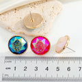 Gold Tone Round Faceted Druzy Resin Stud Earrings in Four Colors view 5