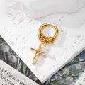 Gold Tone Tarot Cross and Celtic Knot Multi Charm Hoop Earrings view 4