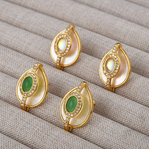 Gold-Tone Teardrop Shell Look Stud Earrings With Stone Halo