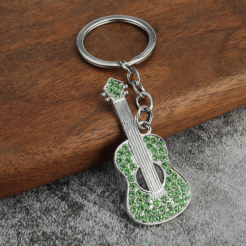 Rhinestone Guitar Metal Keychain Musical Instrument Charm