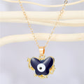 Gold Tone Butterfly Frame Evil Eye Pendant Necklaces in Six Colors view 3