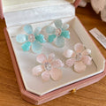 Pastel Five Petal Crystal Flower Stud Earrings with Decorative Details view 4