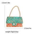Green Enamel Handbag Brooch with Orange Accents and Gold Tone Trim view 4