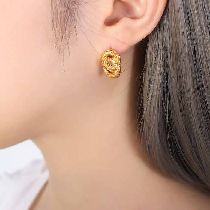 Interlocking Knot Stud Earrings with Rhinestone Accents