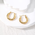 Gold Tone Geometric Wheat and Bamboo Hoop Earrings view 6