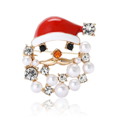 Main front view of Santa Claus Brooch With Red Hat And Dangling Pearl Beard