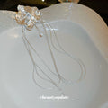 Silver Tone Sculpted Orchid Long Chain Statement Earring view 2