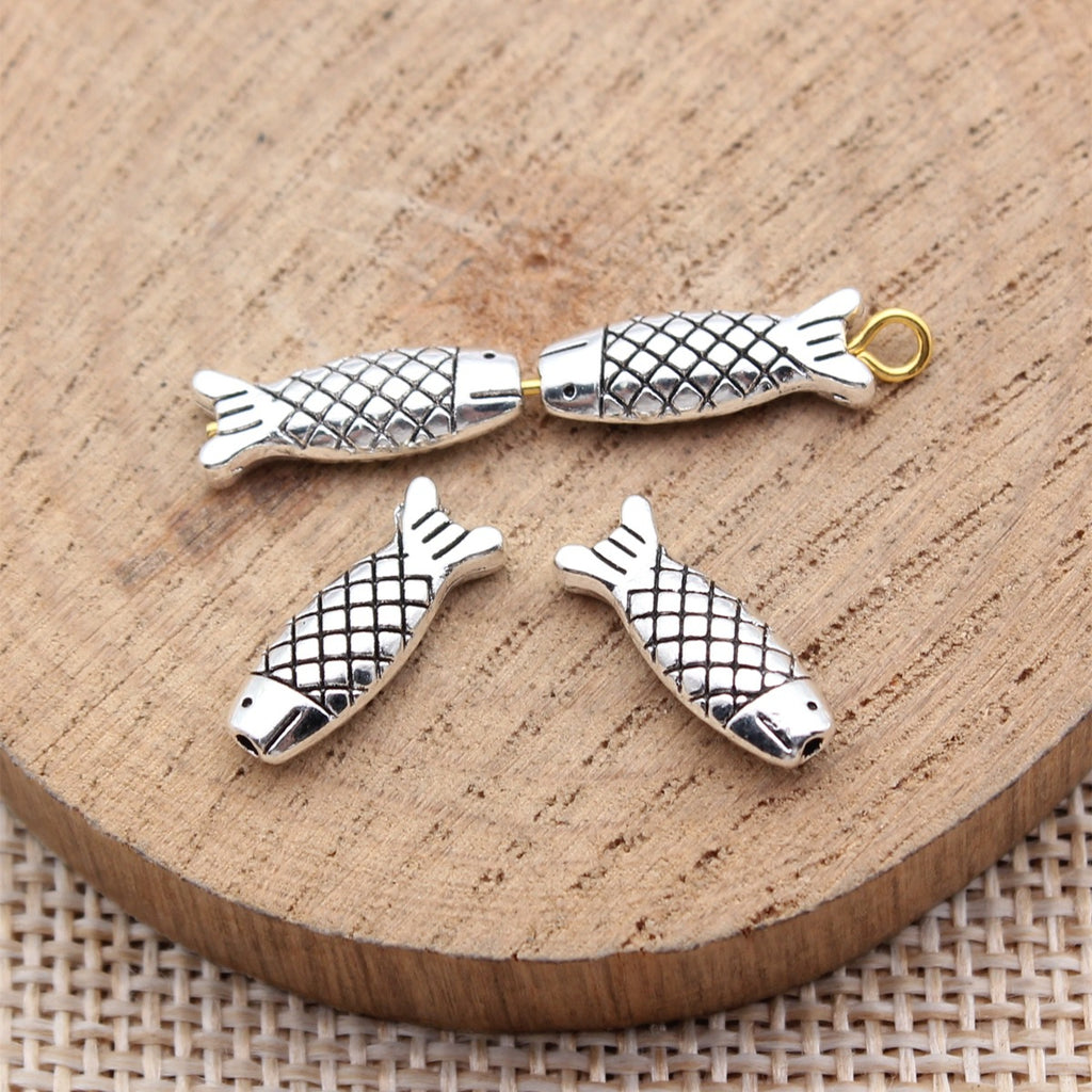 15x5.5x3.6mm 0.86g Antique Silver Zinc Alloy Fish Small Hole Beads for Bracelet Necklace DIY