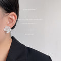 Silver Tone Layered Petal Sculpted Flower Stud Earrings For Women view 2