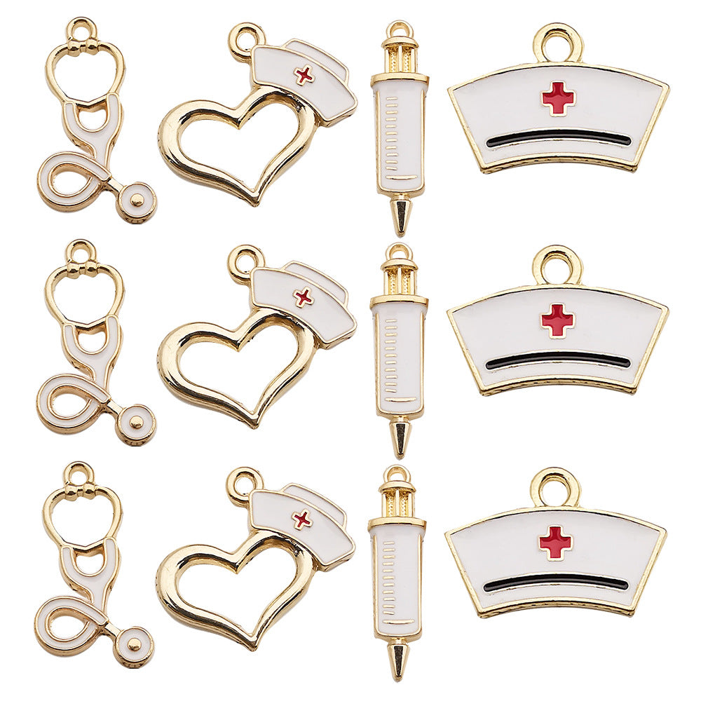 Enamel Zinc Alloy Stethoscope Syringe Heart charm pendants for DIY medical theme jewelry