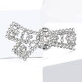 Long Openwork Crystal Bow Brooch in Gold or Silver Tone view 3