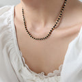 Black Round Bead Gold Hexagon Spacer Necklace Strand view 6
