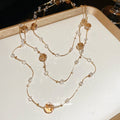 Long Layered Gold Tone Necklace with Brown Crystal Stations view 2
