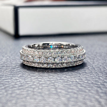 Wide Three-Row Clear Stone Eternity Band In Gold And Silver Tones