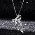 Clear Baguette Crystal Bow Knot Pendant in Silver Tone view 4