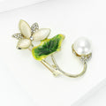 White Lotus Leaf And Pearl Brooch With Green Enamel view 3