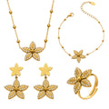 Five Petal Zircon Flower Necklace Bracelet Earring Ring Set view 5